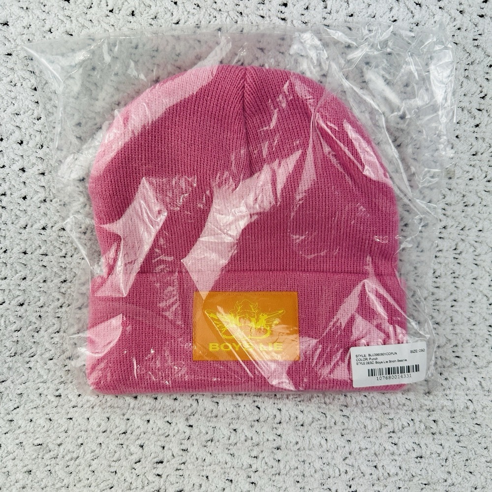 Boys lie Snoh Knit Beanie fold-over cuff Square patch with the Boys Lie logo.